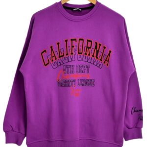 Calıfornıa Baskılı Unısex Mor Renk 3İplik Sweatshirt