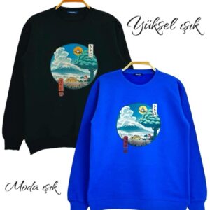 Totoro Anıme 2li Baskılı Siyah Saks Mavisi Unısex Sweatshirt